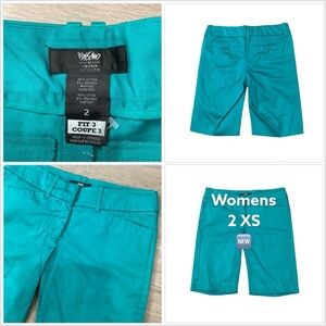 Women's Mossimo 2 XS Teal Blue Khakis Chino Bermuda Shorts High Rise NWOT